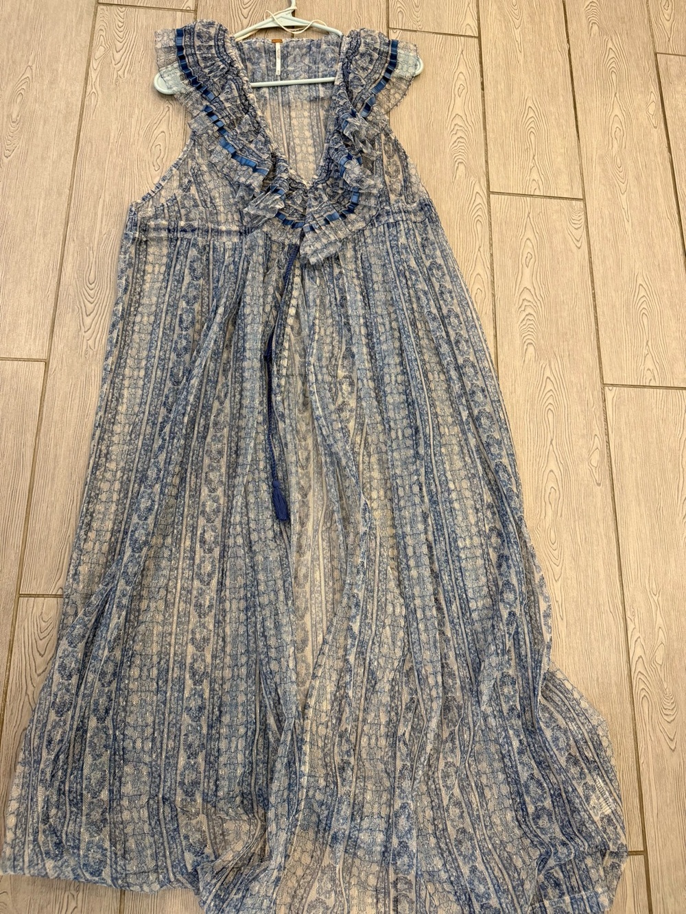 Free People Maxi Sheer Blue Lace Duster